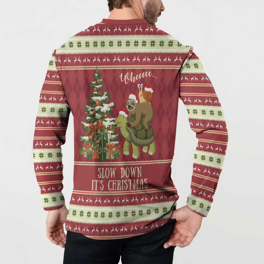 Sloth And Snail Riding A Turtle Wheeee Button Sweatshirt Slow Down It's Christmas LT9 - Wonder Print Shop