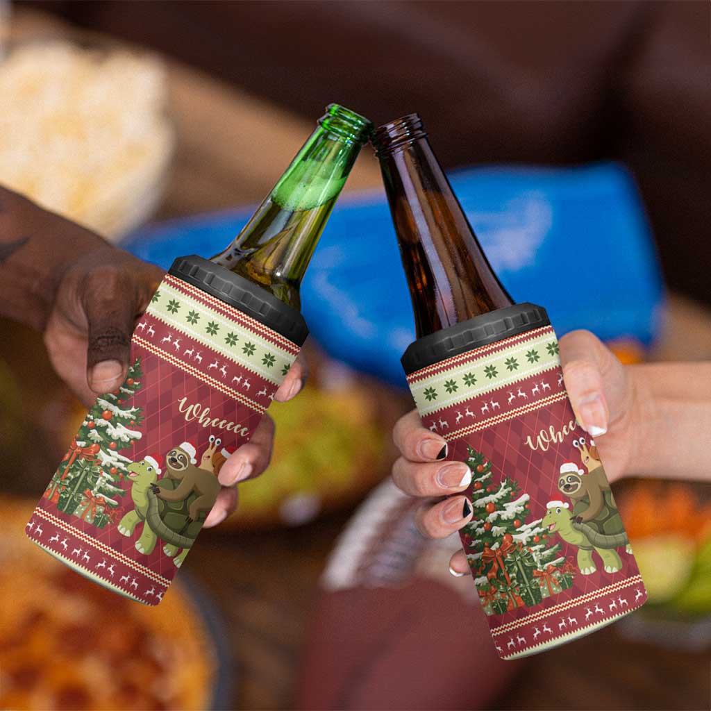 Sloth And Snail Riding A Turtle Wheeee 4 in 1 Can Cooler Tumbler Slow Down It's Christmas LT9 - Wonder Print Shop