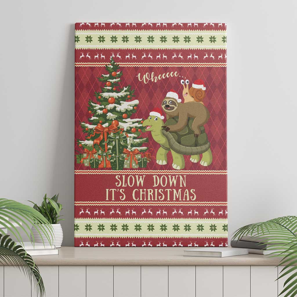 Sloth And Snail Riding A Turtle Wheeee Canvas Wall Art Slow Down It's Christmas LT9 - Wonder Print Shop