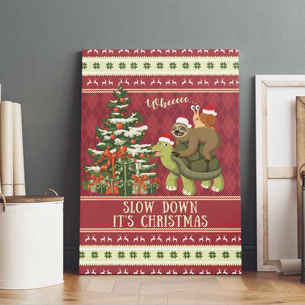 Sloth And Snail Riding A Turtle Wheeee Canvas Wall Art Slow Down It's Christmas LT9 - Wonder Print Shop
