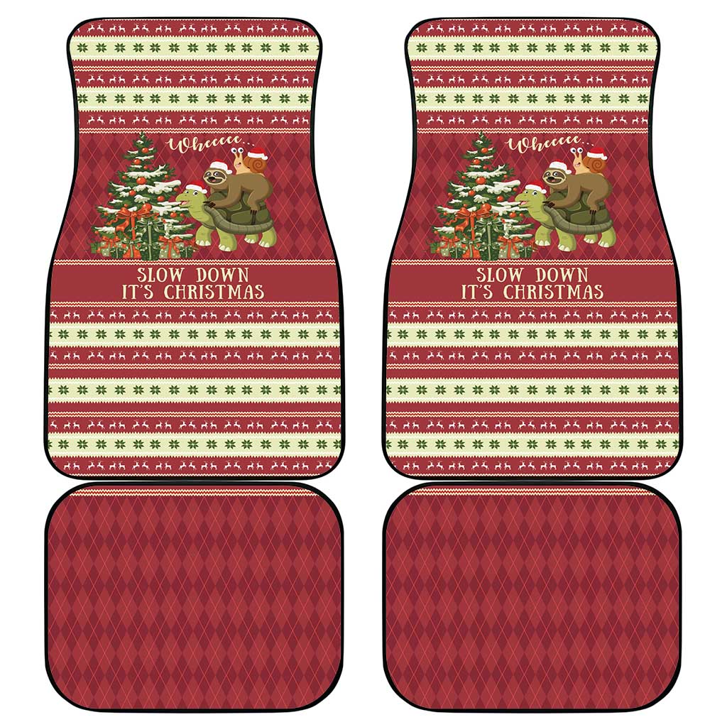 Sloth And Snail Riding A Turtle Wheeee Car Mats Slow Down It's Christmas LT9 - Wonder Print Shop