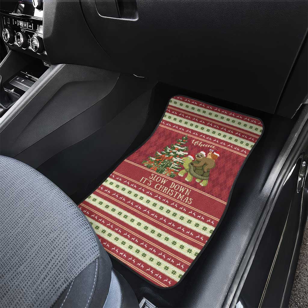 Sloth And Snail Riding A Turtle Wheeee Car Mats Slow Down It's Christmas LT9 - Wonder Print Shop