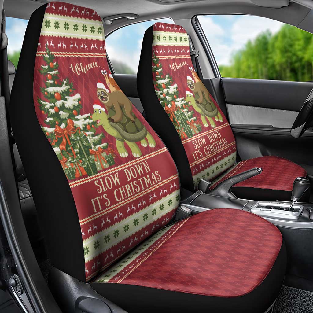 Sloth And Snail Riding A Turtle Wheeee Car Seat Cover Slow Down It's Christmas LT9 - Wonder Print Shop