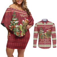 Sloth And Snail Riding A Turtle Wheeee Couples Matching Off Shoulder Short Dress and Long Sleeve Button Shirt Slow Down It's Christmas LT9 - Wonder Print Shop