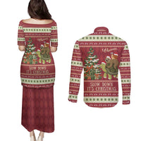 Sloth And Snail Riding A Turtle Wheeee Couples Matching Puletasi and Long Sleeve Button Shirt Slow Down It's Christmas LT9 - Wonder Print Shop