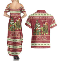 Sloth And Snail Riding A Turtle Wheeee Couples Matching Summer Maxi Dress and Hawaiian Shirt Slow Down It's Christmas LT9 - Wonder Print Shop