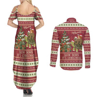 Sloth And Snail Riding A Turtle Wheeee Couples Matching Summer Maxi Dress and Long Sleeve Button Shirt Slow Down It's Christmas LT9 - Wonder Print Shop