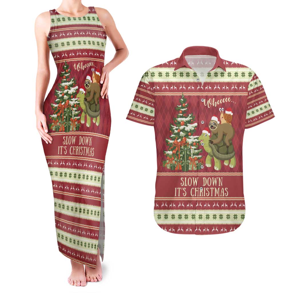 Sloth And Snail Riding A Turtle Wheeee Couples Matching Tank Maxi Dress and Hawaiian Shirt Slow Down It's Christmas LT9 - Wonder Print Shop
