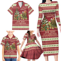 Sloth And Snail Riding A Turtle Wheeee Family Matching Long Sleeve Bodycon Dress and Hawaiian Shirt Slow Down It's Christmas LT9 - Wonder Print Shop