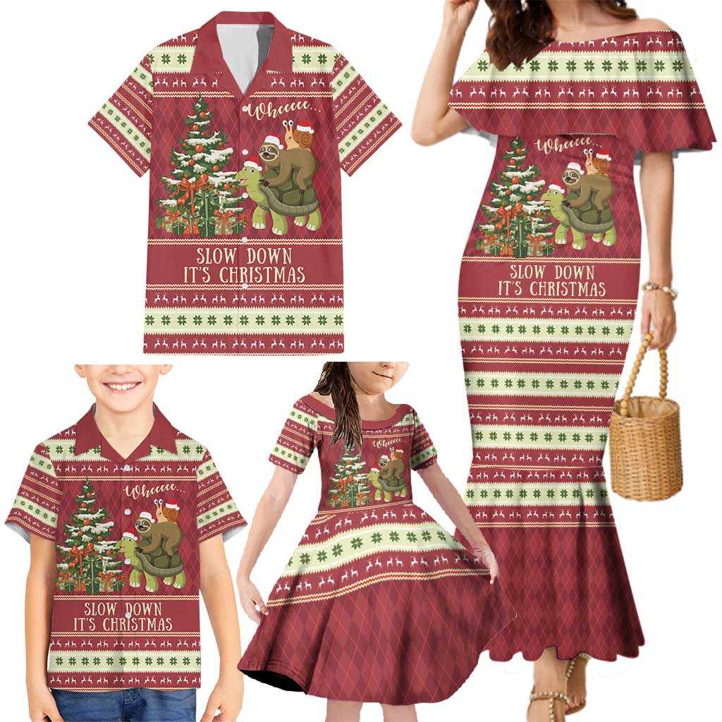 Sloth And Snail Riding A Turtle Wheeee Family Matching Mermaid Dress and Hawaiian Shirt Slow Down It's Christmas LT9 - Wonder Print Shop