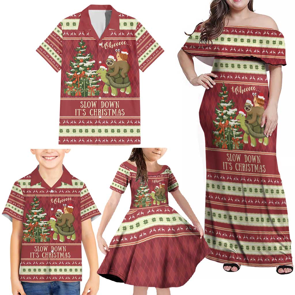 Sloth And Snail Riding A Turtle Wheeee Family Matching Off Shoulder Maxi Dress and Hawaiian Shirt Slow Down It's Christmas LT9 - Wonder Print Shop