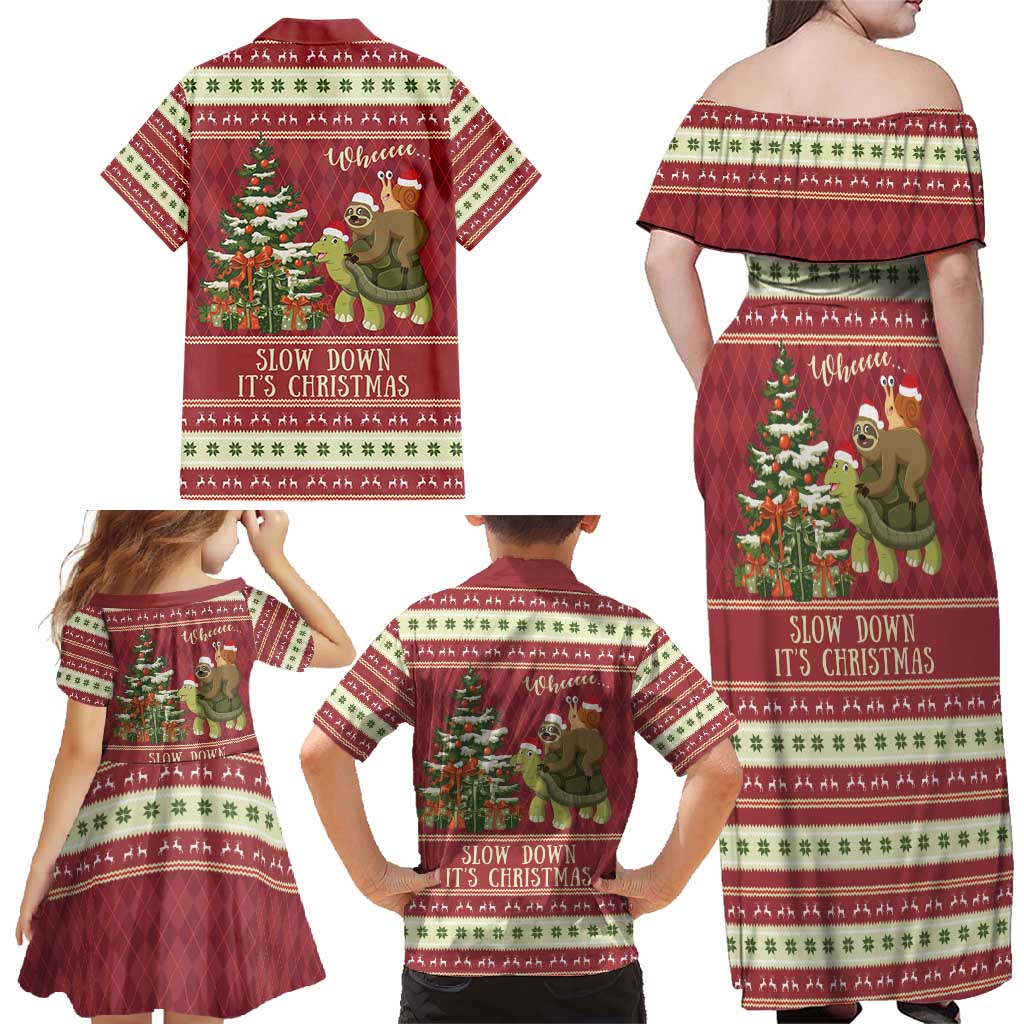 Sloth And Snail Riding A Turtle Wheeee Family Matching Off Shoulder Maxi Dress and Hawaiian Shirt Slow Down It's Christmas LT9 - Wonder Print Shop