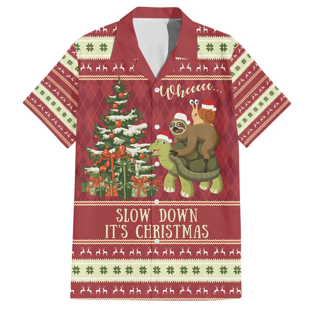 Sloth And Snail Riding A Turtle Wheeee Family Matching Off Shoulder Short Dress and Hawaiian Shirt Slow Down It's Christmas LT9 - Wonder Print Shop