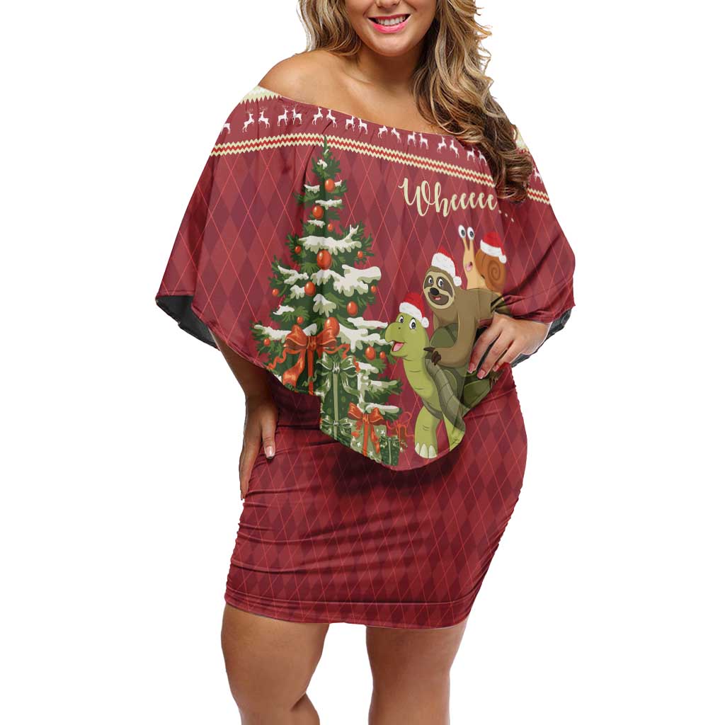 Sloth And Snail Riding A Turtle Wheeee Family Matching Off Shoulder Short Dress and Hawaiian Shirt Slow Down It's Christmas LT9 - Wonder Print Shop
