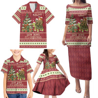 Sloth And Snail Riding A Turtle Wheeee Family Matching Puletasi and Hawaiian Shirt Slow Down It's Christmas - Wonder Print Shop