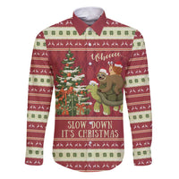 Sloth And Snail Riding A Turtle Wheeee Family Matching Puletasi and Hawaiian Shirt Slow Down It's Christmas - Wonder Print Shop