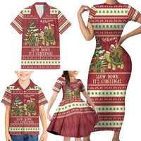 Sloth And Snail Riding A Turtle Wheeee Family Matching Short Sleeve Bodycon Dress and Hawaiian Shirt Slow Down It's Christmas - Wonder Print Shop