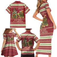 Sloth And Snail Riding A Turtle Wheeee Family Matching Short Sleeve Bodycon Dress and Hawaiian Shirt Slow Down It's Christmas - Wonder Print Shop