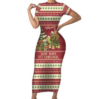 Sloth And Snail Riding A Turtle Wheeee Family Matching Short Sleeve Bodycon Dress and Hawaiian Shirt Slow Down It's Christmas - Wonder Print Shop