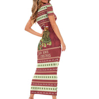 Sloth And Snail Riding A Turtle Wheeee Family Matching Short Sleeve Bodycon Dress and Hawaiian Shirt Slow Down It's Christmas - Wonder Print Shop