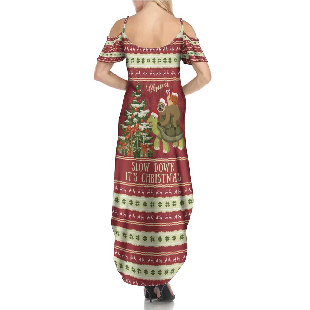 Sloth And Snail Riding A Turtle Wheeee Family Matching Summer Maxi Dress and Hawaiian Shirt Slow Down It's Christmas - Wonder Print Shop