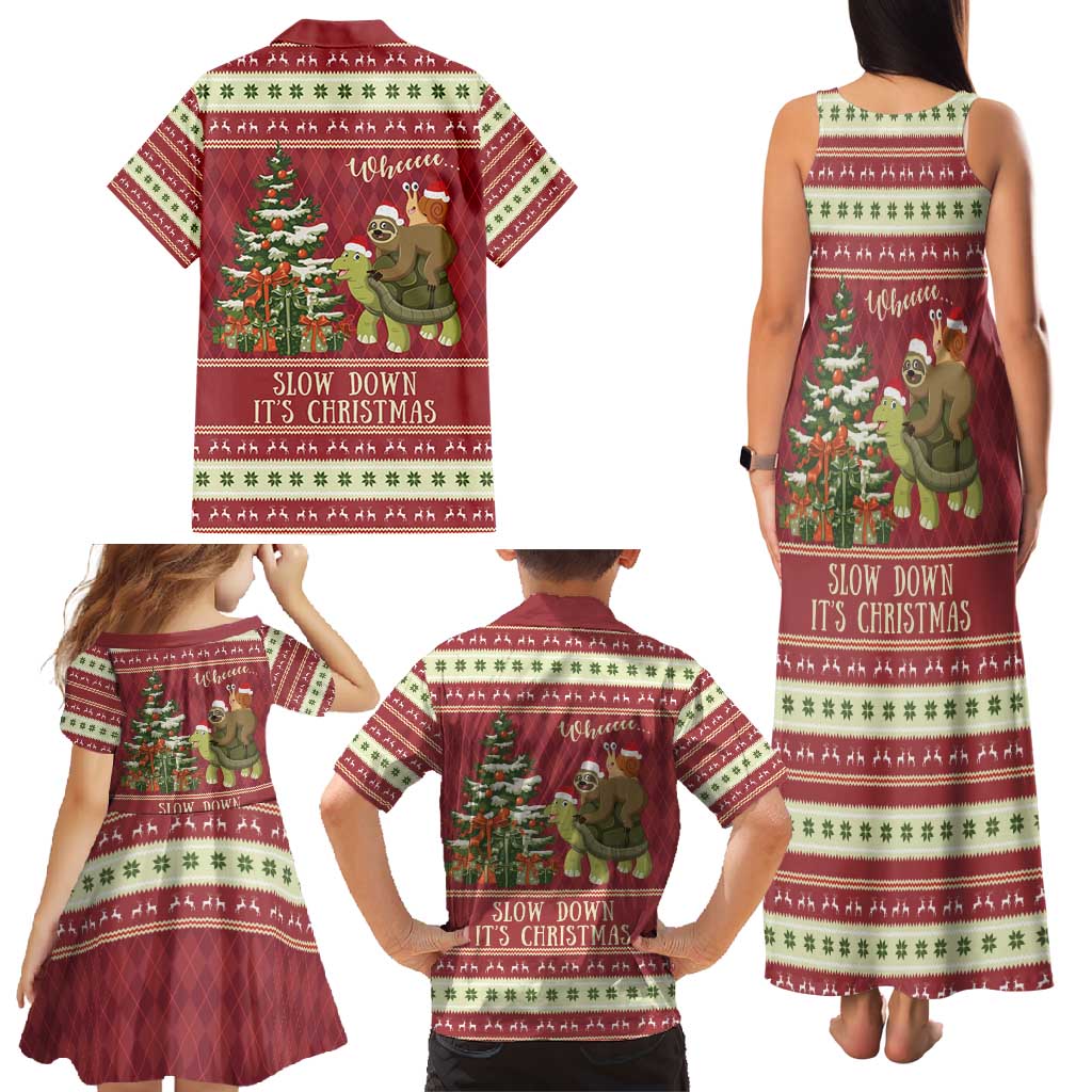 Sloth And Snail Riding A Turtle Wheeee Family Matching Tank Maxi Dress and Hawaiian Shirt Slow Down It's Christmas - Wonder Print Shop