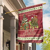 Sloth And Snail Riding A Turtle Wheeee Garden Flag Slow Down It's Christmas - Wonder Print Shop