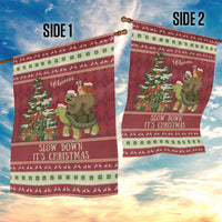 Sloth And Snail Riding A Turtle Wheeee Garden Flag Slow Down It's Christmas - Wonder Print Shop
