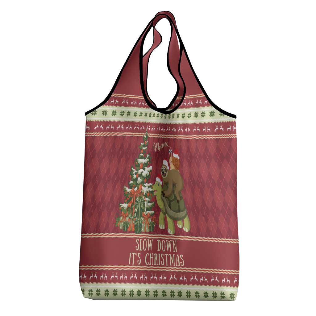Sloth And Snail Riding A Turtle Wheeee Grocery Bag Slow Down It's Christmas