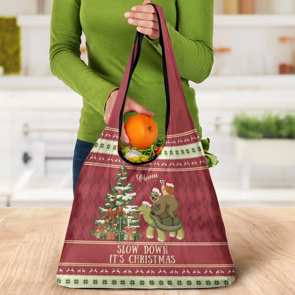 Sloth And Snail Riding A Turtle Wheeee Grocery Bag Slow Down It's Christmas