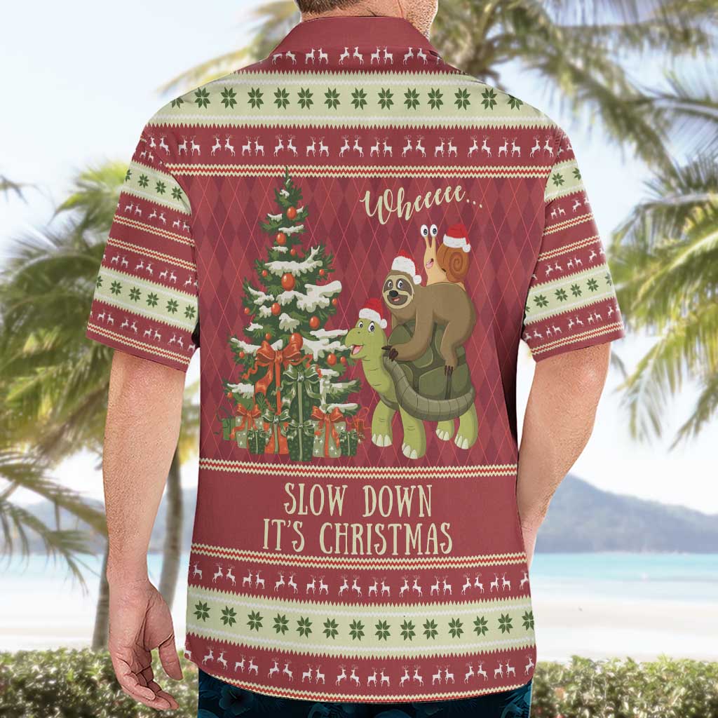 Sloth And Snail Riding A Turtle Wheeee Hawaiian Shirt Slow Down It's Christmas - Wonder Print Shop