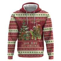 Sloth And Snail Riding A Turtle Wheeee Hoodie Slow Down It's Christmas - Wonder Print Shop