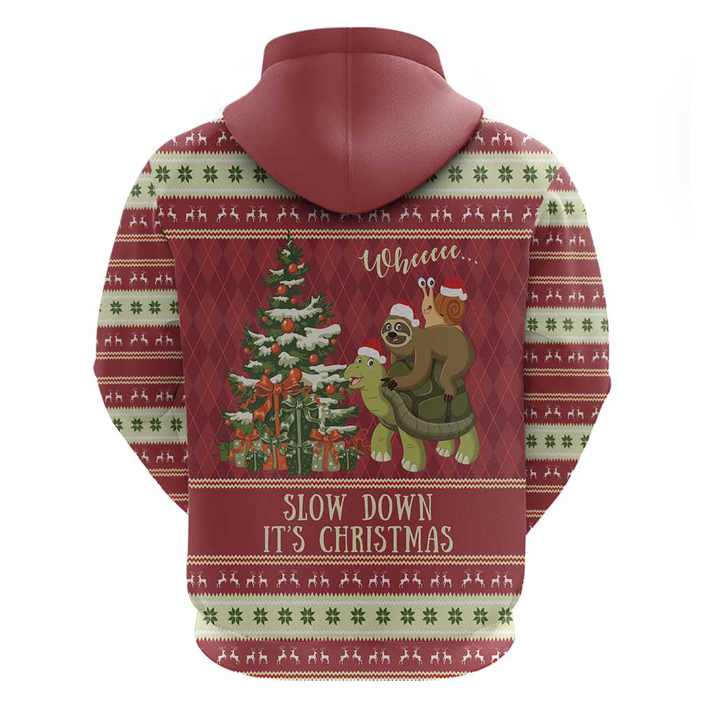 Sloth And Snail Riding A Turtle Wheeee Hoodie Slow Down It's Christmas - Wonder Print Shop