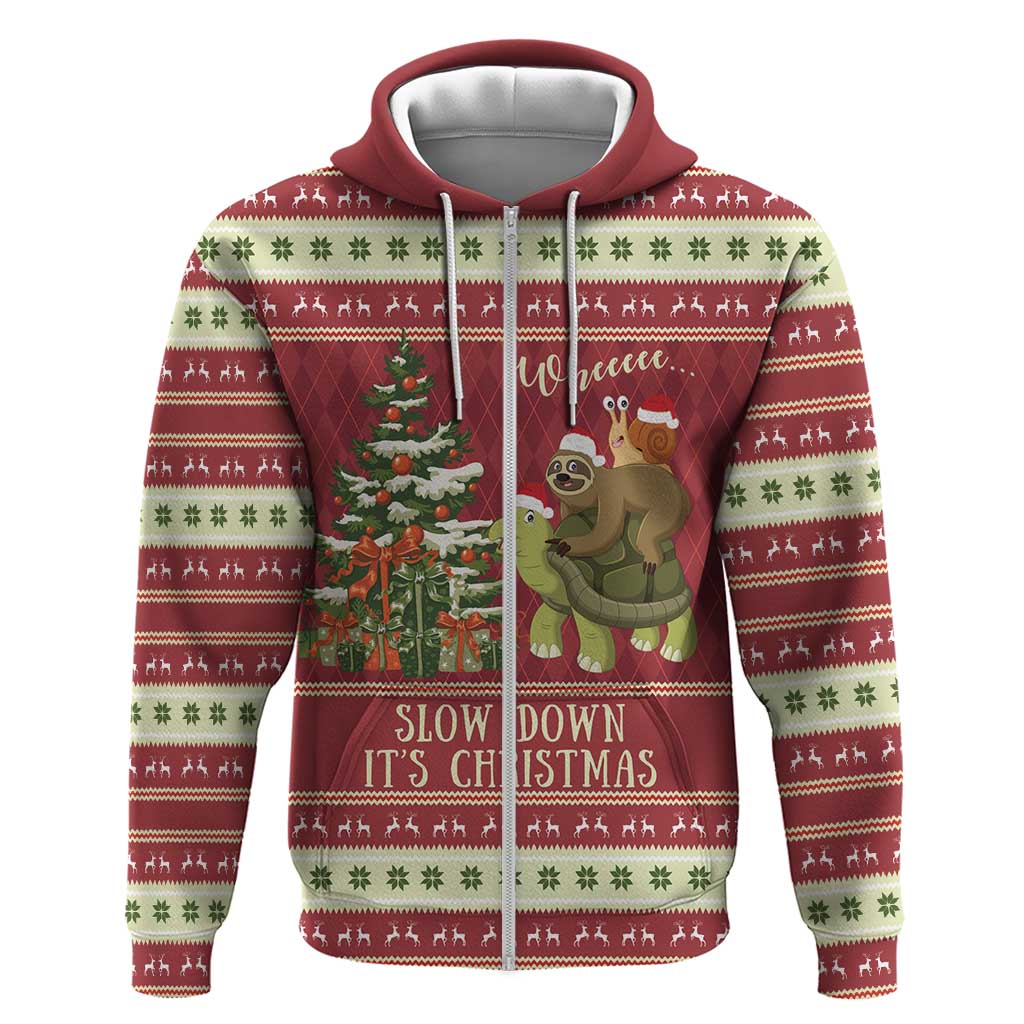 Sloth And Snail Riding A Turtle Wheeee Hoodie Slow Down It's Christmas - Wonder Print Shop