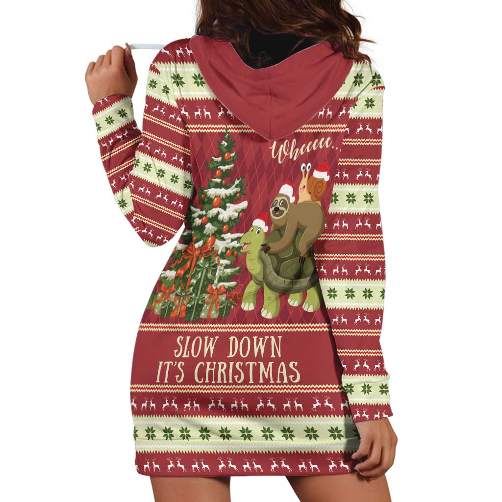 Sloth And Snail Riding A Turtle Wheeee Hoodie Dress Slow Down It's Christmas - Wonder Print Shop