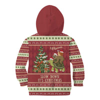 Sloth And Snail Riding A Turtle Wheeee Kid Hoodie Slow Down It's Christmas - Wonder Print Shop