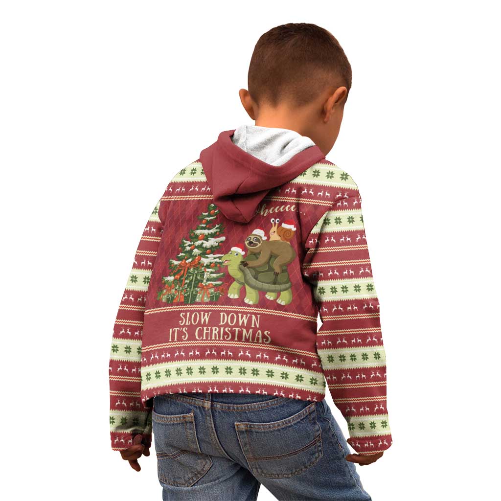 Sloth And Snail Riding A Turtle Wheeee Kid Hoodie Slow Down It's Christmas - Wonder Print Shop