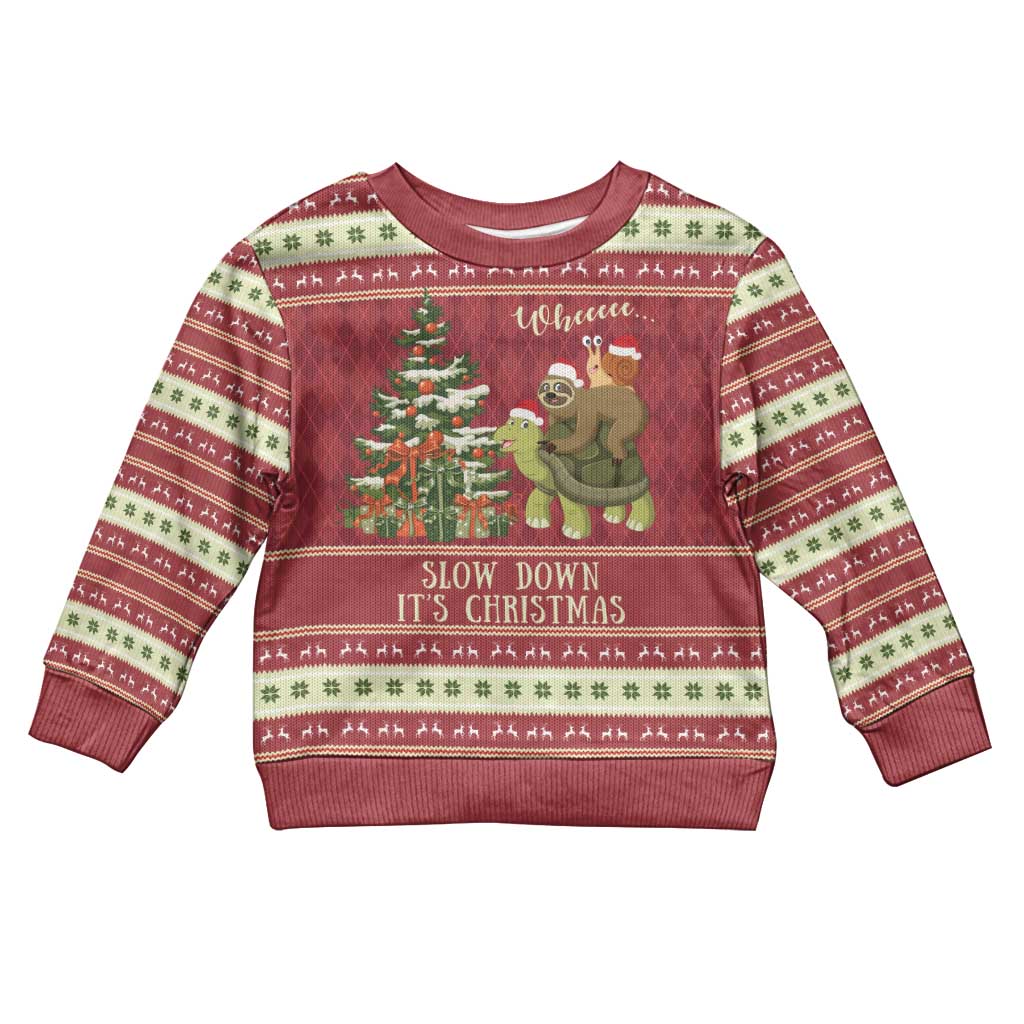 Sloth And Snail Riding A Turtle Wheeee Kid Ugly Christmas Sweater Slow Down It's Christmas - Wonder Print Shop