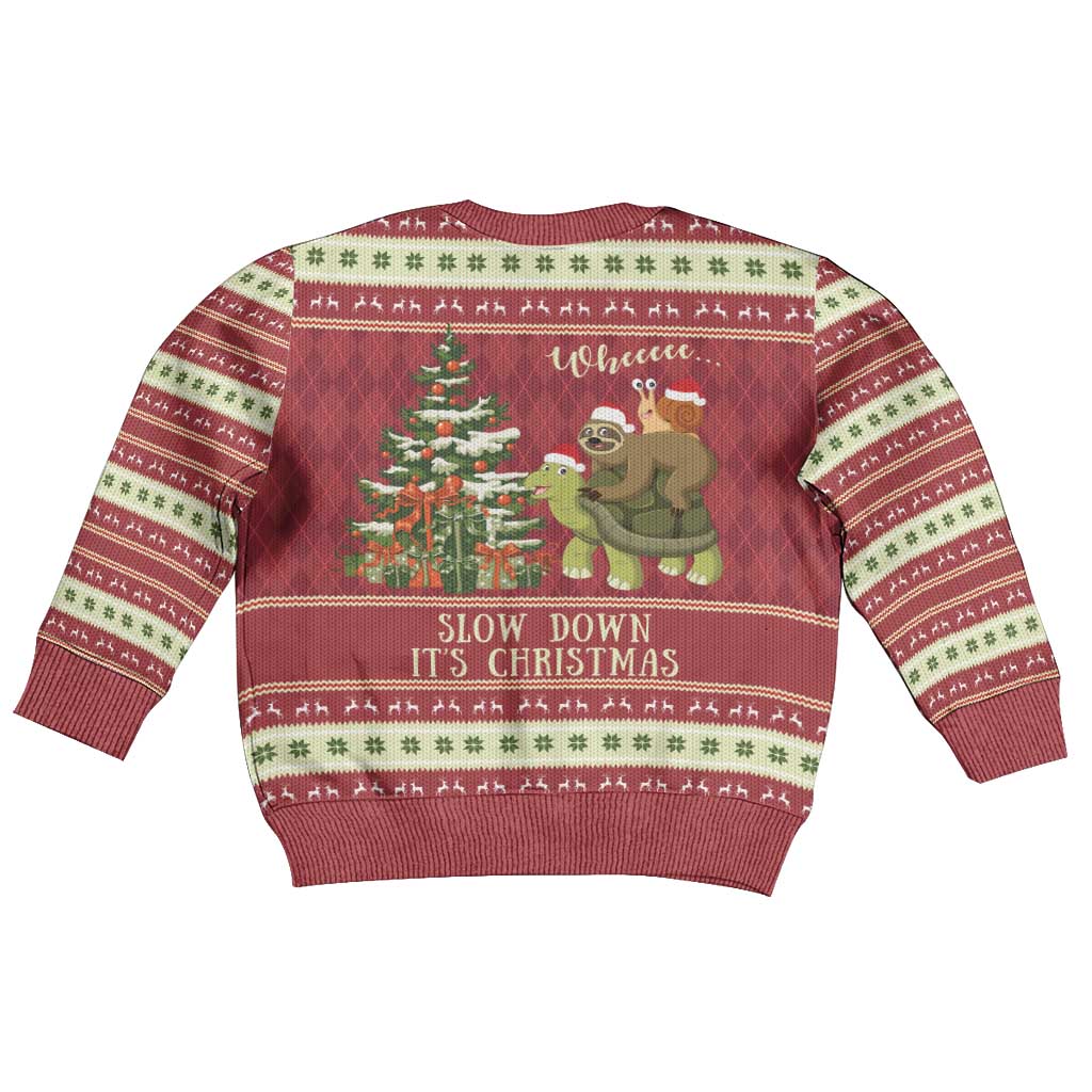 Sloth And Snail Riding A Turtle Wheeee Kid Ugly Christmas Sweater Slow Down It's Christmas - Wonder Print Shop