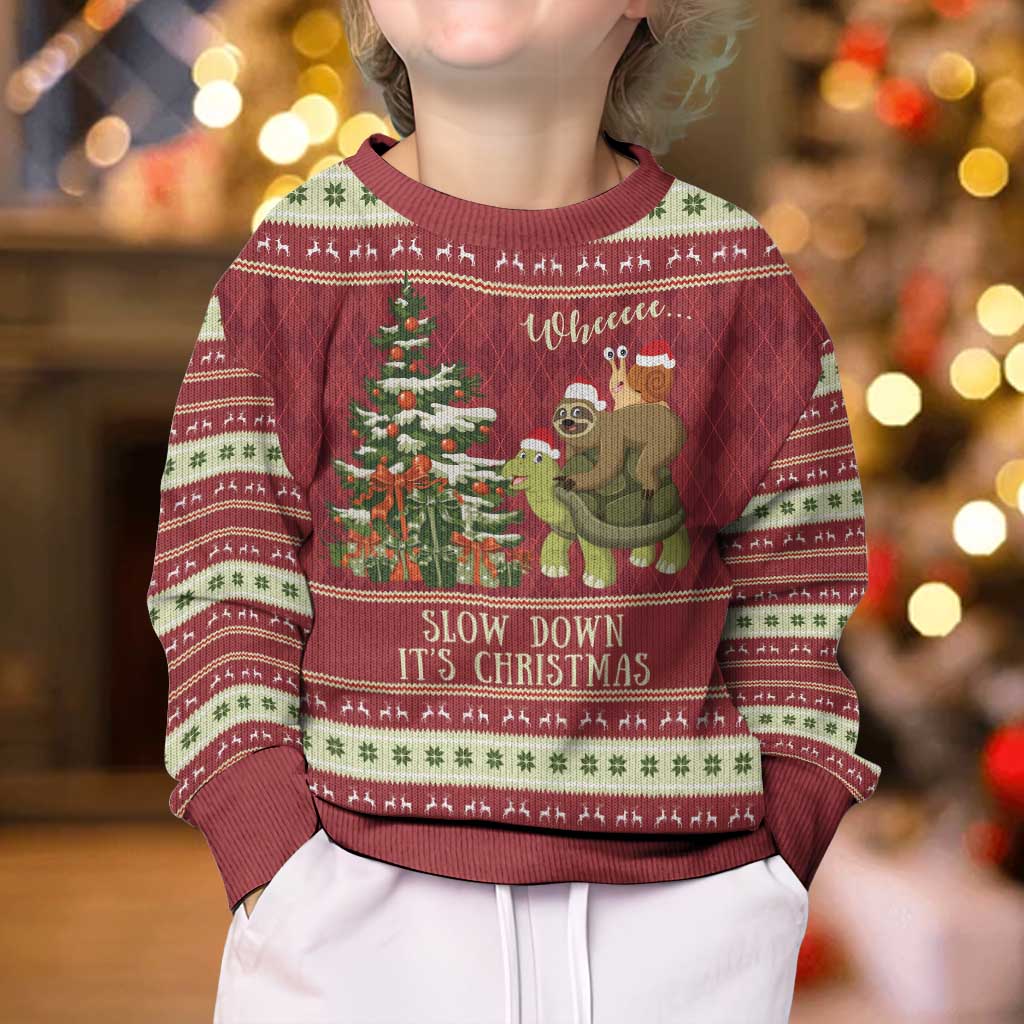 Sloth And Snail Riding A Turtle Wheeee Kid Ugly Christmas Sweater Slow Down It's Christmas - Wonder Print Shop