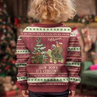 Sloth And Snail Riding A Turtle Wheeee Kid Ugly Christmas Sweater Slow Down It's Christmas - Wonder Print Shop