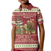 Sloth And Snail Riding A Turtle Wheeee Kid Polo Shirt Slow Down It's Christmas - Wonder Print Shop