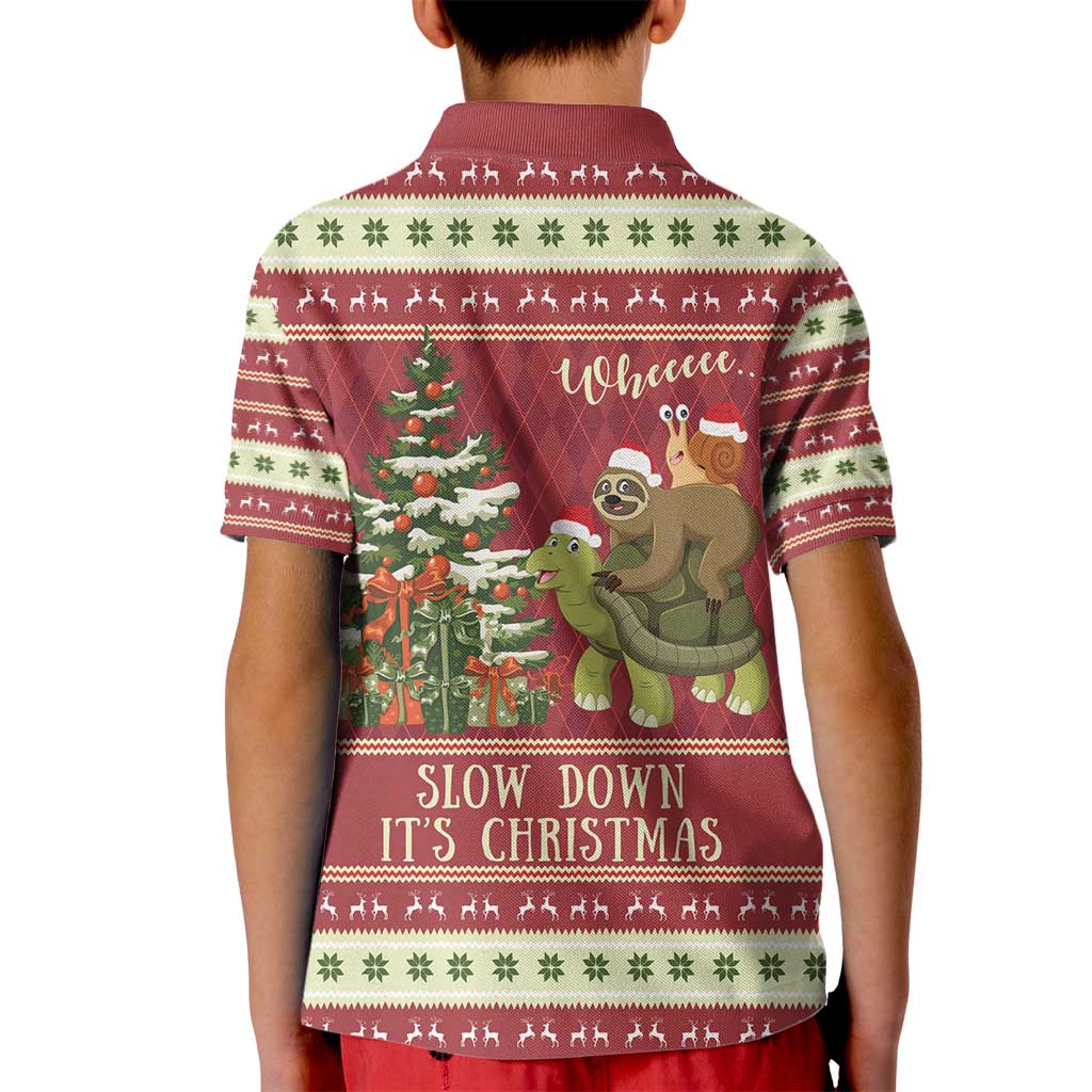 Sloth And Snail Riding A Turtle Wheeee Kid Polo Shirt Slow Down It's Christmas - Wonder Print Shop