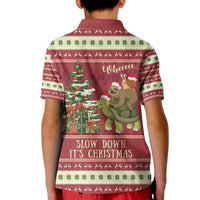 Sloth And Snail Riding A Turtle Wheeee Kid Polo Shirt Slow Down It's Christmas - Wonder Print Shop