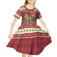 Sloth And Snail Riding A Turtle Wheeee Kid Short Sleeve Dress Slow Down It's Christmas - Wonder Print Shop