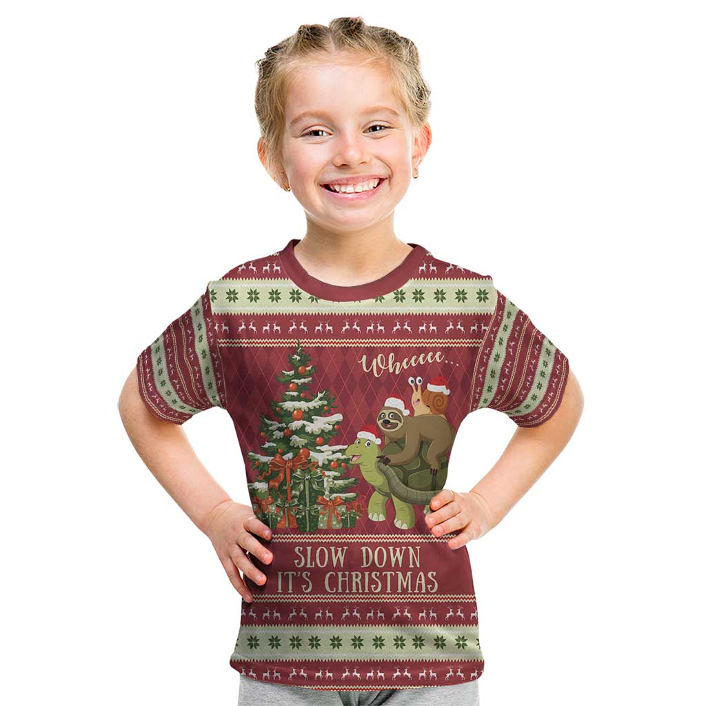 Sloth And Snail Riding A Turtle Wheeee Kid T Shirt Slow Down It's Christmas - Wonder Print Shop