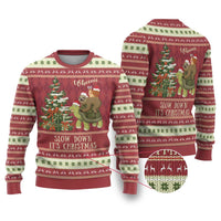 Sloth And Snail Riding A Turtle Wheeee Ugly Christmas Sweater Slow Down It's Christmas - Wonder Print Shop
