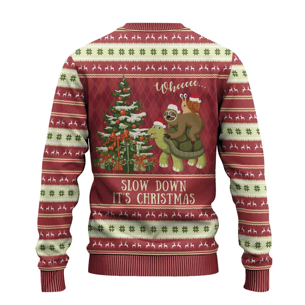 Sloth And Snail Riding A Turtle Wheeee Ugly Christmas Sweater Slow Down It's Christmas - Wonder Print Shop