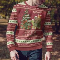 Sloth And Snail Riding A Turtle Wheeee Ugly Christmas Sweater Slow Down It's Christmas - Wonder Print Shop