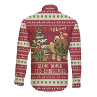 Sloth And Snail Riding A Turtle Wheeee Long Sleeve Button Shirt Slow Down It's Christmas - Wonder Print Shop
